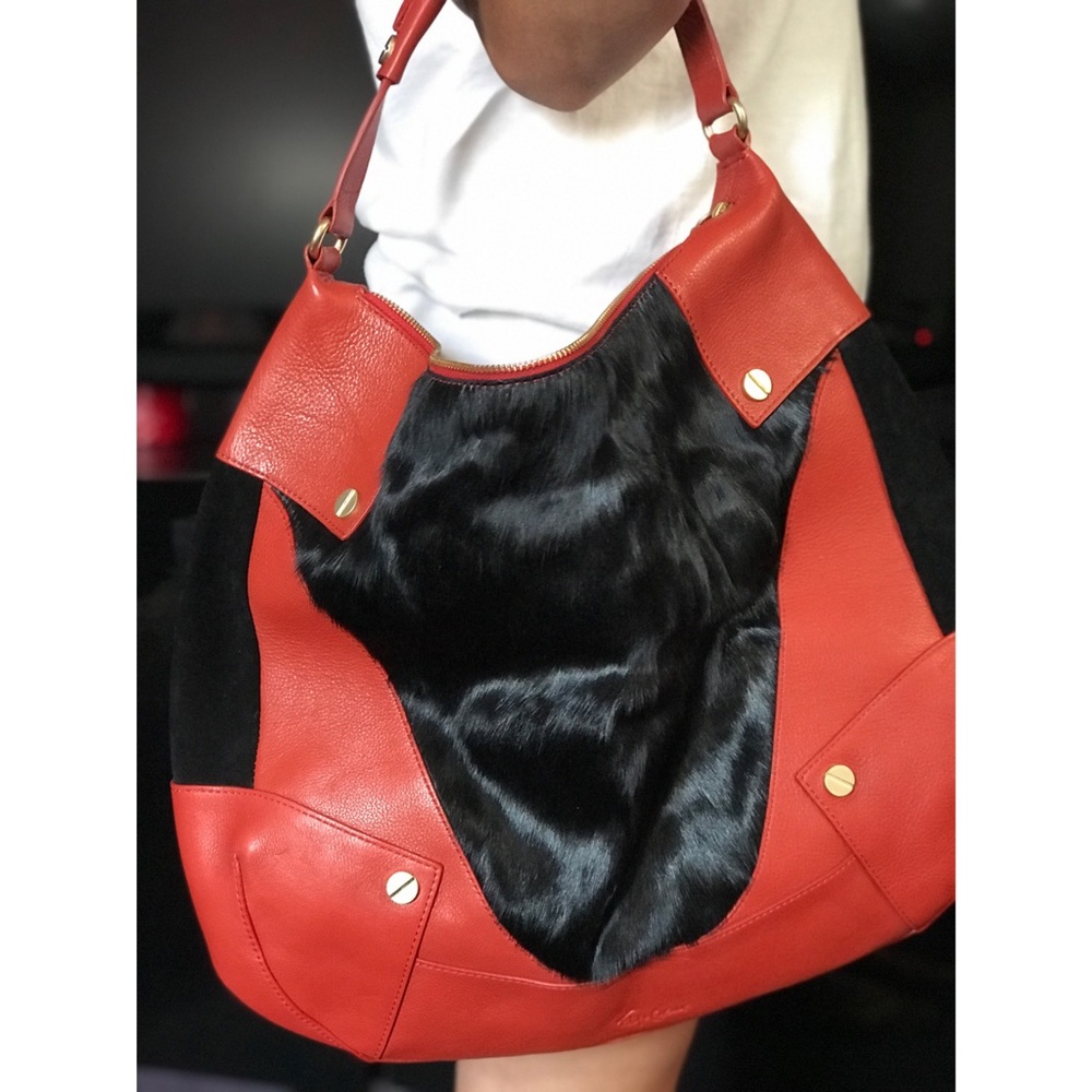 Foley and Corinna orange & black leather pony skin